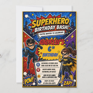 Convites Festa de Aniversário de Super-Heróis de Quadrinhos