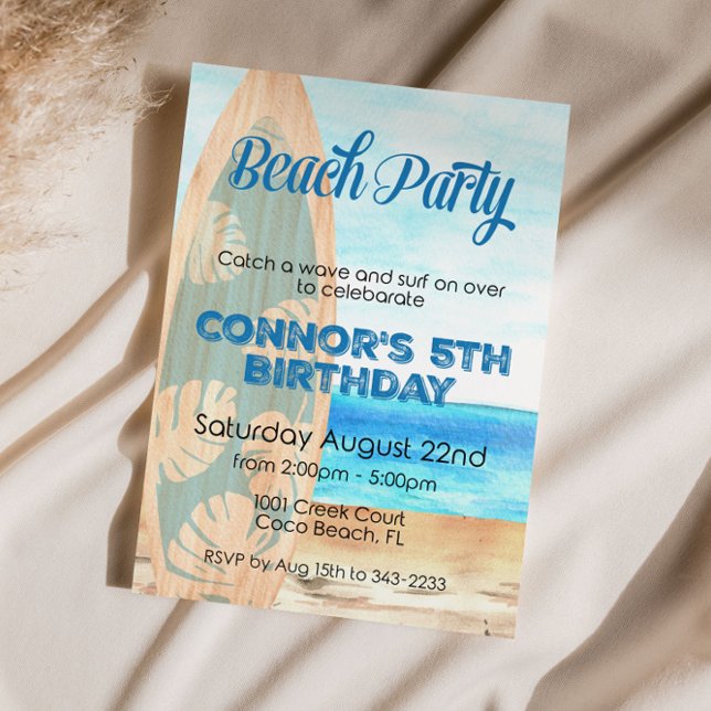Convites Festa de Aniversário de Surfista na Praia (Criador carregado)