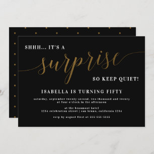 Convites Festa de aniversário de Surpresa de Script Dourado