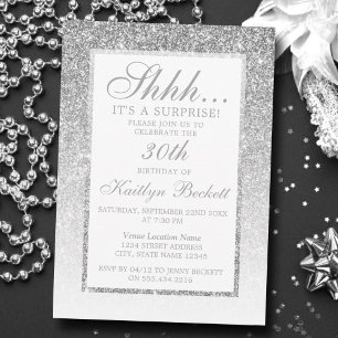 Convites Festa de aniversário de Surpresa de Silver Glitter