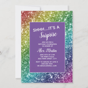 Convites Festa de aniversário de Surpresa do Arco-Íris Glit