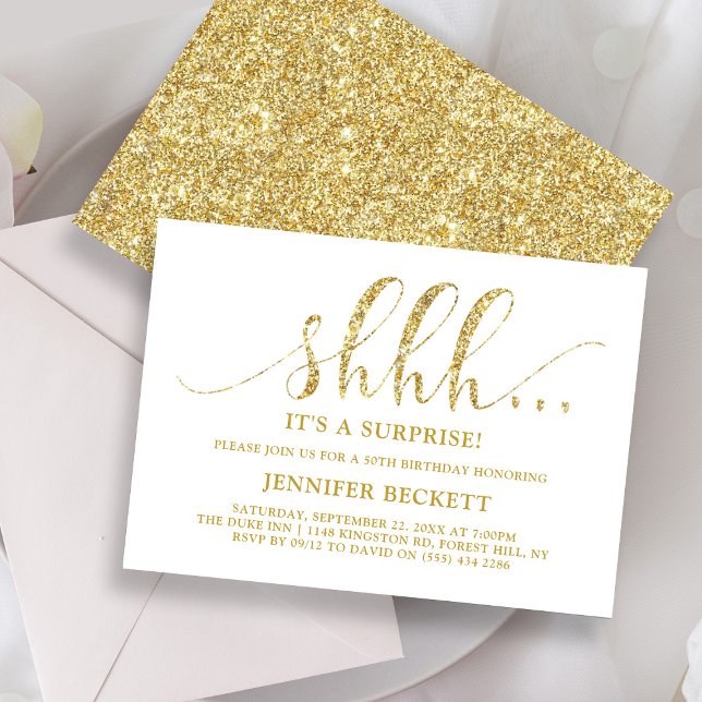 Convites Festa de aniversário de Surpresa Dourada Elegante (Criador carregado)