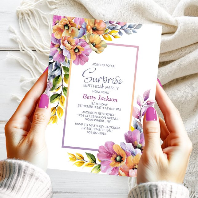 Convites Festa de aniversário de Surpresa Floral Laranja Ro (Criador carregado)