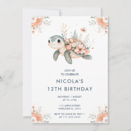 Convites Festa de aniversário de Tartaruga Floral