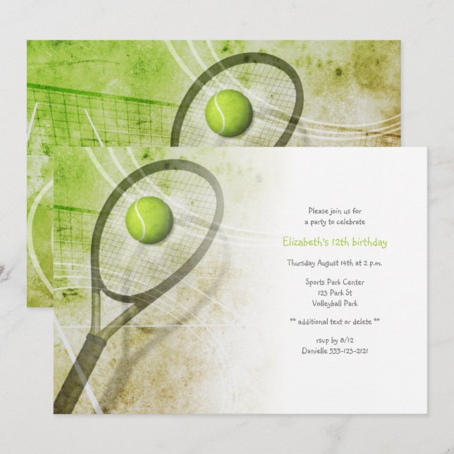 Convites Festa de aniversário de tênis (Frente/Verso)