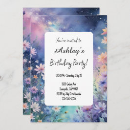 Convites Festa de aniversário de Themed de Flor Espacial pa