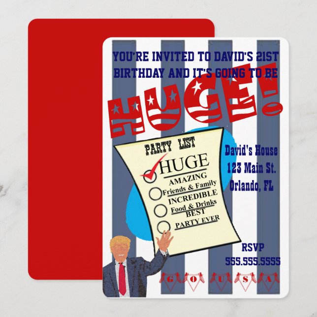 Convites Festa de Aniversário de Trump: Celebração de Marco (Frente/Verso)