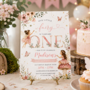 Convites Festa de Aniversário de Um Ano da Fada Floral Rosa