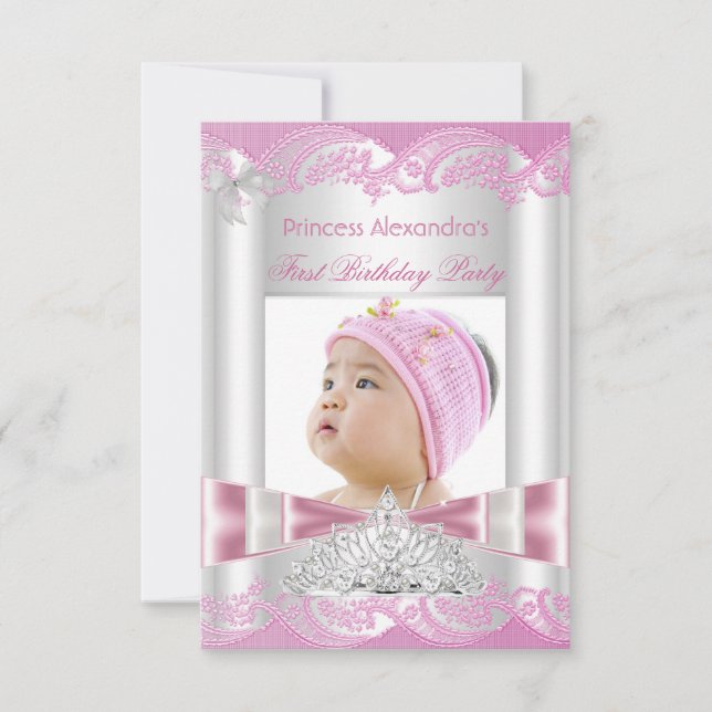 Convites Festa de Aniversário de Um Ano da Pequena Princesa (Frente)