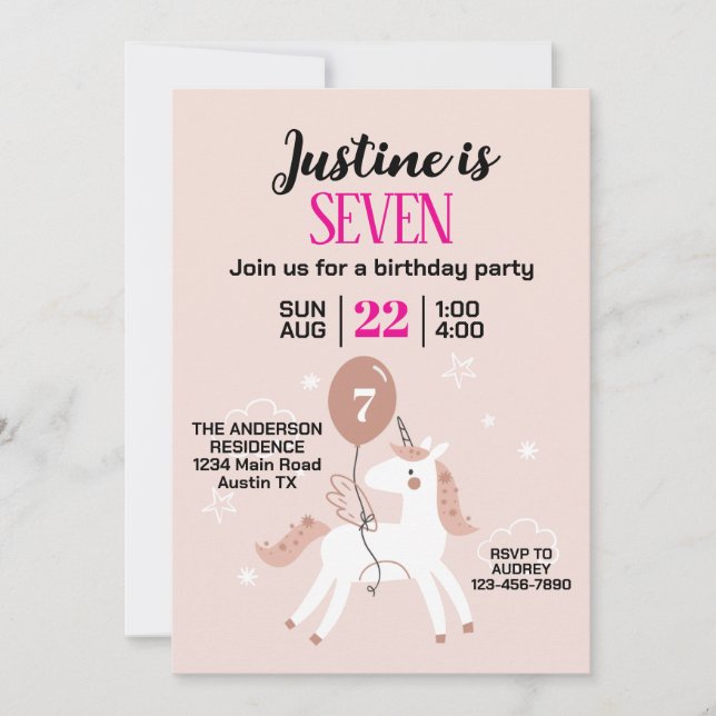 Convites Festa de aniversário de Unicórnio Bonito (Frente)