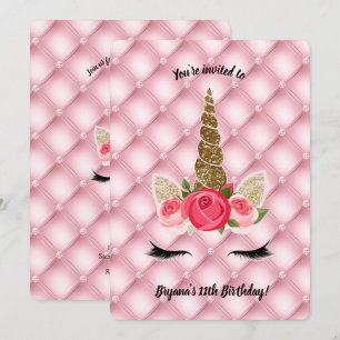 Convites Festa de Aniversário de Unicórnio com Brilho Doura