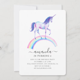Convites Festa de aniversário de unicórnio de aquarela. Men