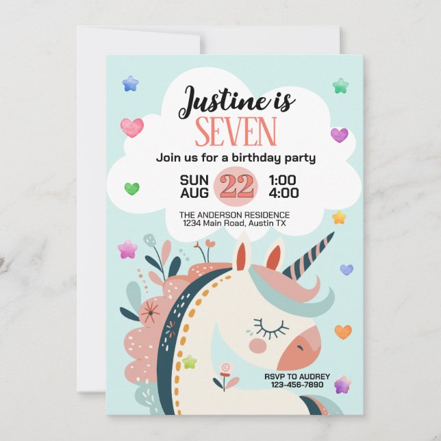 Convites Festa de aniversário de Unicórnio de Fantasia Magi (Frente)