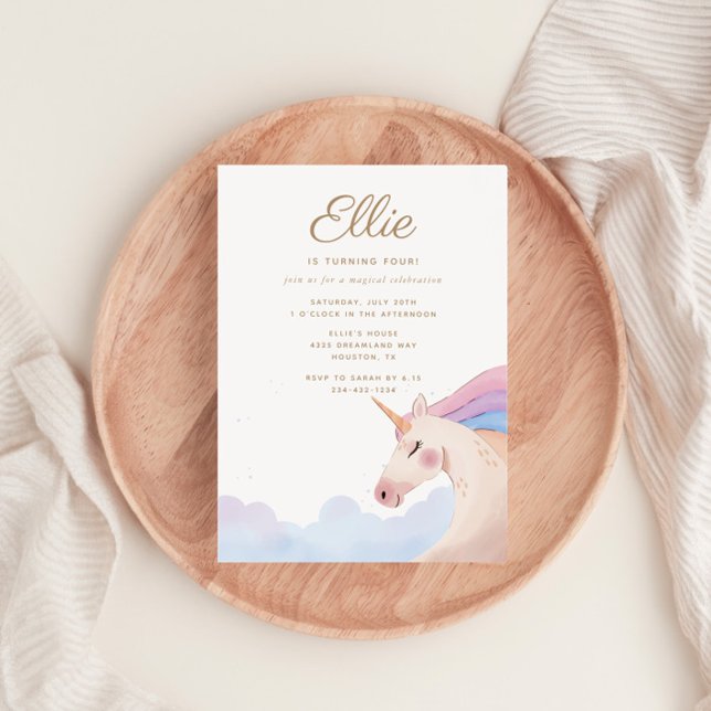 Convites Festa de aniversário de Unicórnio Dourado com Aqua (Criador carregado)