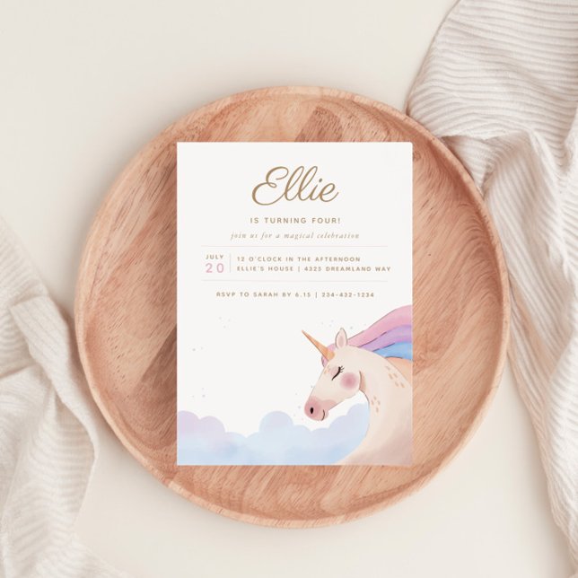 Convites Festa de aniversário de Unicórnio Dourado com Aqua (Criador carregado)