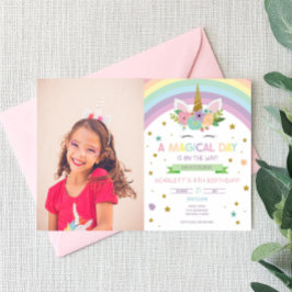 Convites Festa de Aniversário de Unicórnio e Arco-íris Dia 