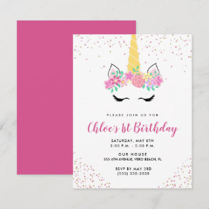 Convites Festa de aniversário de Unicórnio Rosa