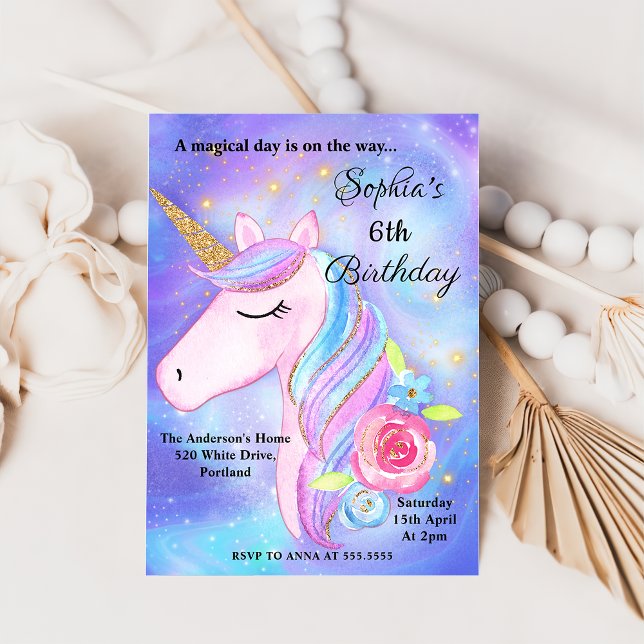 Convites Festa de aniversário de Unicórnios Mágicos de Aqua (Criador carregado)