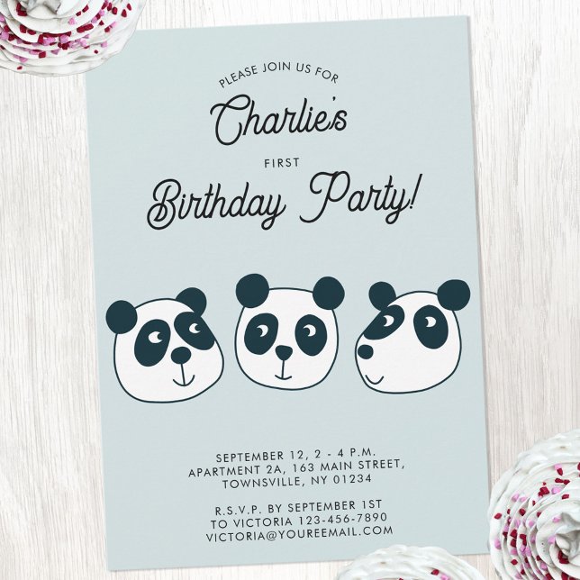 Convites Festa de aniversário de Urso de Panda Gigante (Cute panda bear themed personalize first birthday party invitation)