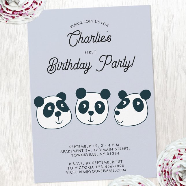 Convites Festa de aniversário de Urso de Panda Gigante (Cute panda bear themed first birthday party invitation.)