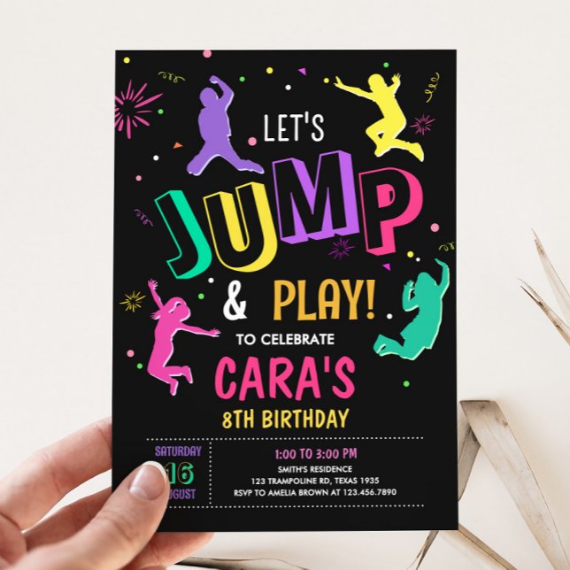 Convites Festa de aniversário de vamos Jump e Play Girl (Let's Jump and Play Birthday Party Invitation)