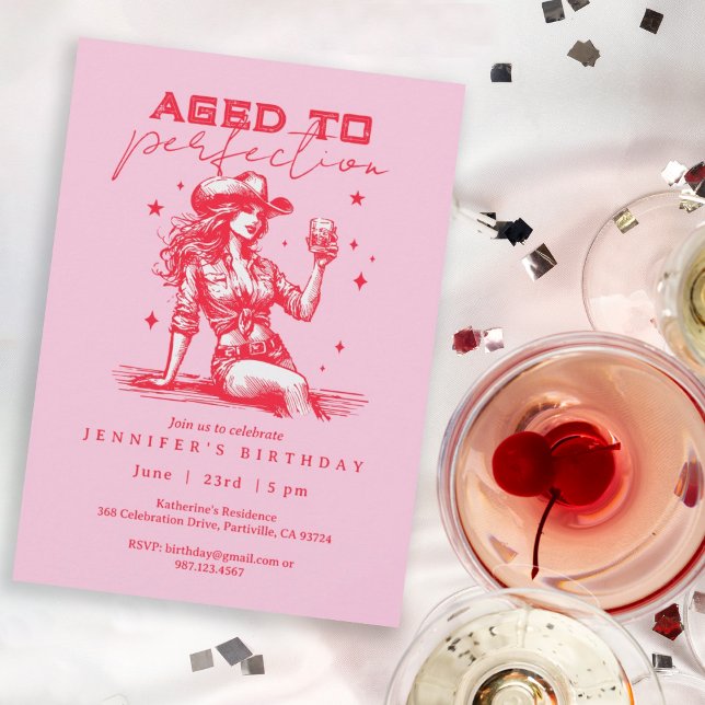 Convites Festa de aniversário de vaqueira rosa envelhecida (Criador carregado)