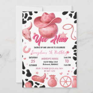 Convites Festa de aniversário de vaqueira rosa-rosa