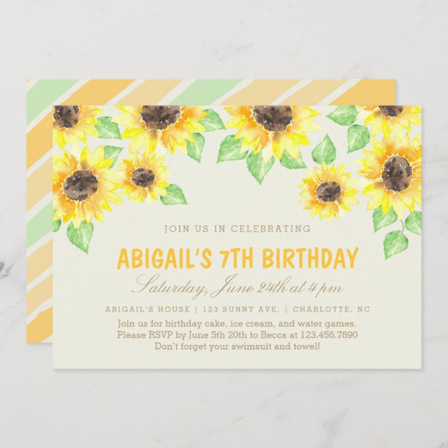 Convites Festa de aniversário de Verão (Frente/Verso)