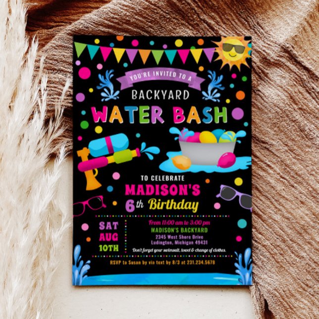 Convites Festa de aniversário de verão da Water Bash Girl (Water Bash Girl Summer Birthday Party Invitation)