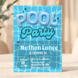 Convites Festa de Aniversário de Verão Menino Piscina Azul