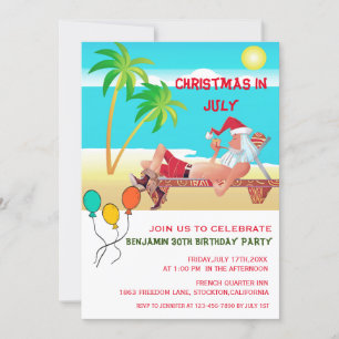 Convites Festa de Aniversário de Verão na Praia Natal em Ju