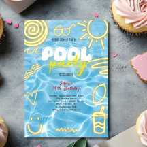 Festa de aniversário de verão neon na piscina