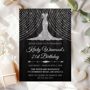 Convites Festa de aniversário de Vestido de Diamante Preto