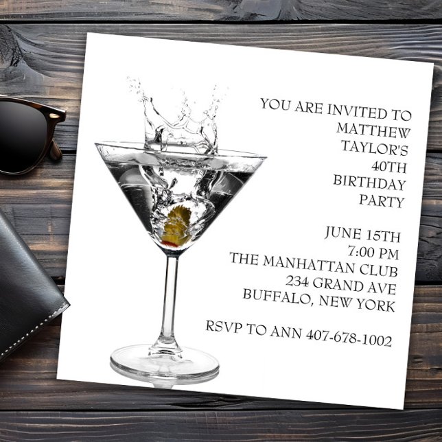 Convites Festa de aniversário de vidro Martini (Martini party and event invitation. Any event martini invitation. )