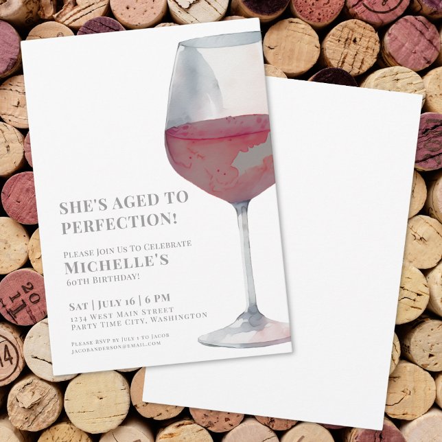 Convites Festa de Aniversário de Vinho Tinto Simples e Eleg (Wine Simple Sixty 60th Birthday Party Invitation)