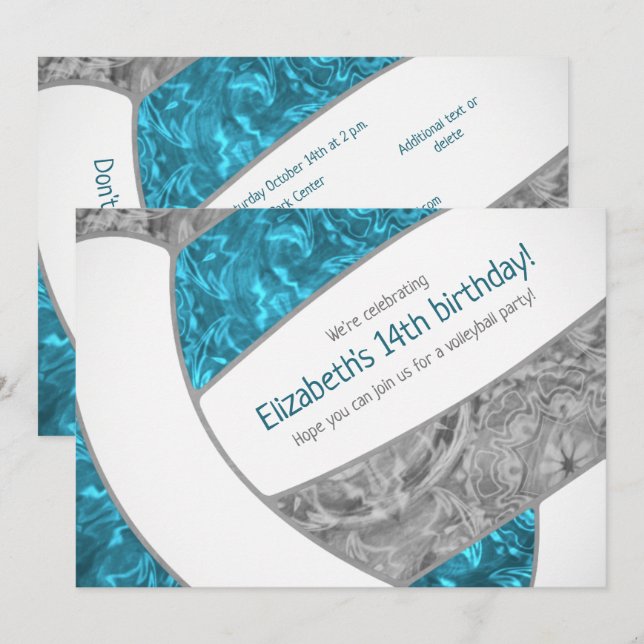 Convites festa de aniversário de vôlei de cinza (Frente/Verso)