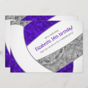 Convites festa de aniversário de vôlei de cinza roxa