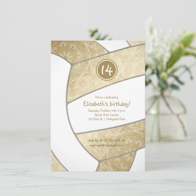 Convites festa de aniversário de vôlei de ouro girino (Em pé/Frente)