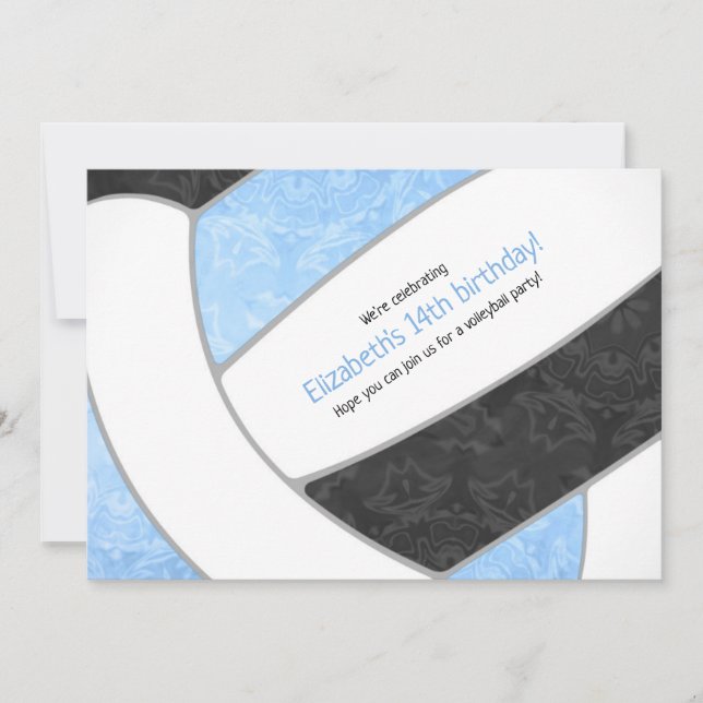 Convites festa de aniversário de vôlei preto-claro (Frente)