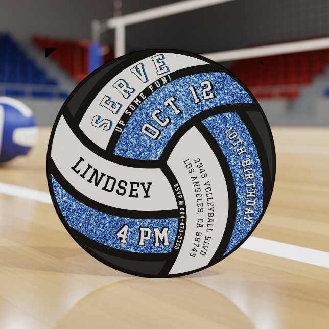 Convites Festa de aniversário de Voleibol - Brilho Azul (Criador carregado)