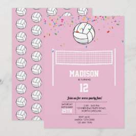 Convites Festa de aniversário de Voleibol e Rapariga Rosa