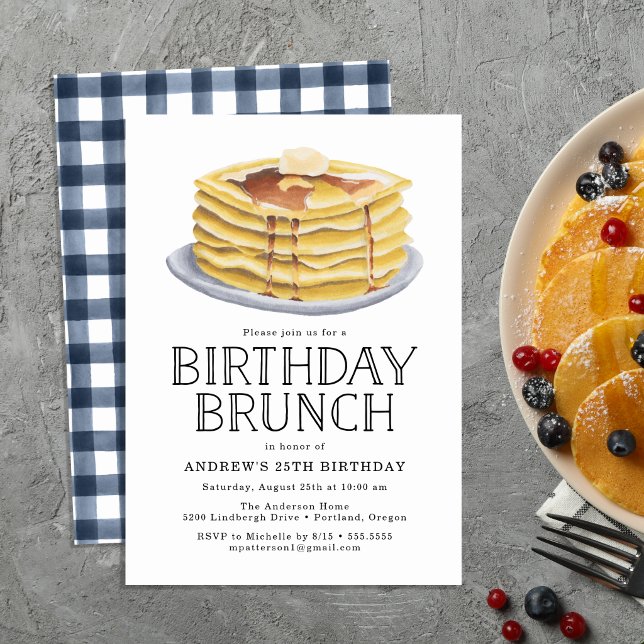 Convites Festa de aniversário de Watercolor Pancake Brunch (Criador carregado)