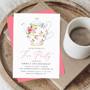 Convites Festa de aniversário de Watercolor Tea Party Kid