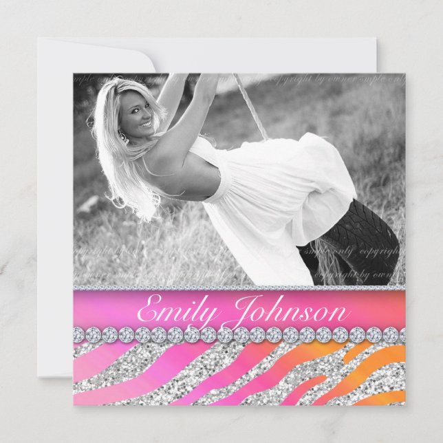 Convites Festa de aniversário de zebra, cor-de-rosa, (Frente)