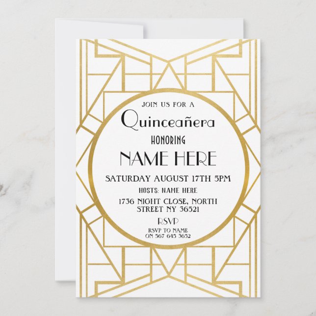 Convites festa de aniversário Deco de 1920 Quinceanera Gats (Frente)