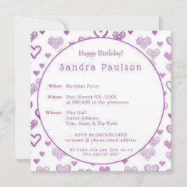 Convites Festa de aniversário Decorativa de Corações Roxos