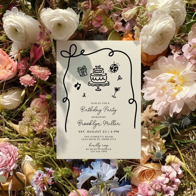 Convites Festa de aniversário Desenhada Da Mão (Whimsical Hand Drawn Birthday Invite)