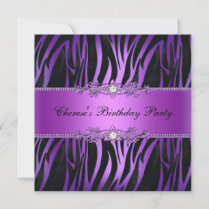 Convites Festa de Aniversário Diamante Zebra Roxo Preto