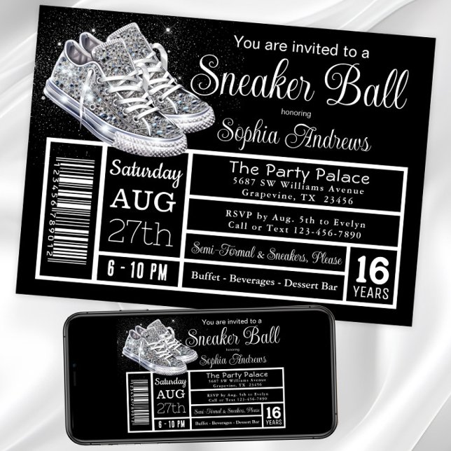 Convites Festa de Aniversário Diamond Sneaker Ball (Diamond sneakers sneaker ball invitation. Instant download and printed invitations available.)