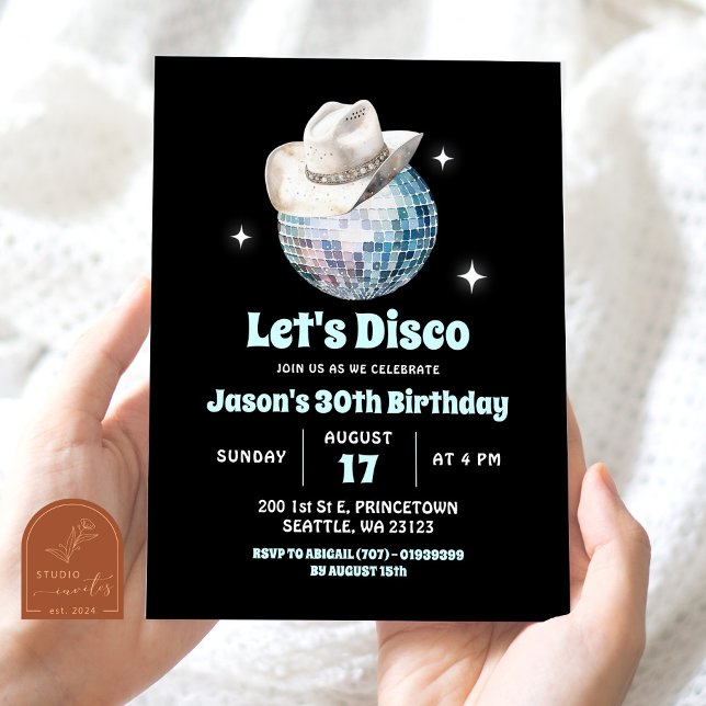 Convites Festa de Aniversário Disco Preto e Branco dos Anos (Criador carregado)